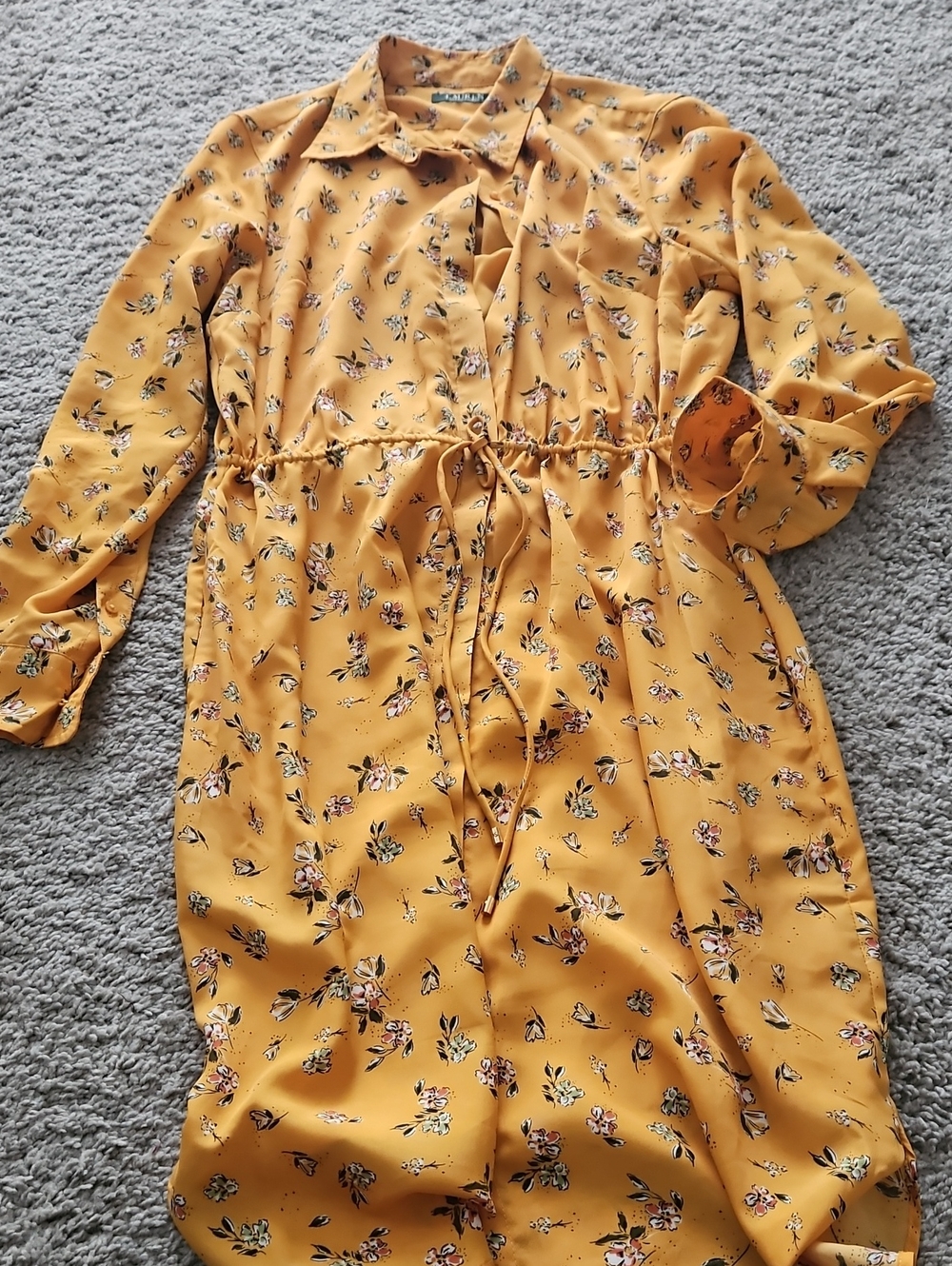 Ralph Lauren Mustard Yellow Floral Button-Up Blouse